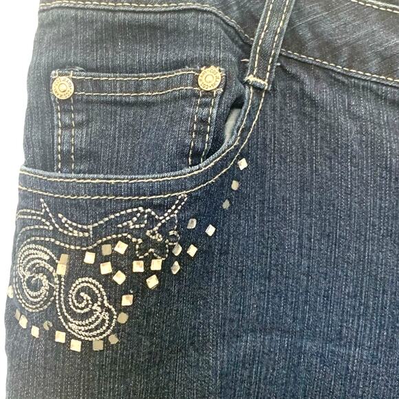 COS Jeans Rhinestone 16W Blue Womens High Rise Embellished Flap Pocket Flare - Picture 5 of 11